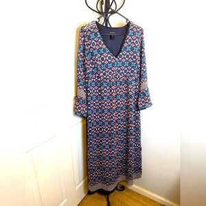 Roxy Blue and Black V-Neck Bishop Sleeve Dress